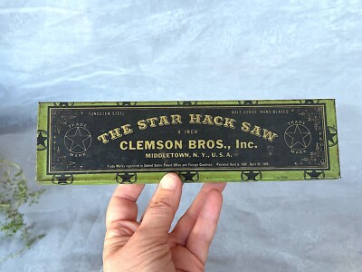 VINTAGE Star Hack Saw Tin Clemson Bros Industrial Advertising Tin