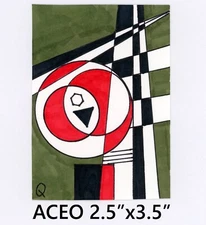 Original ACEO - Abstract, Cubism, Bauhaus - miniature markers painting
