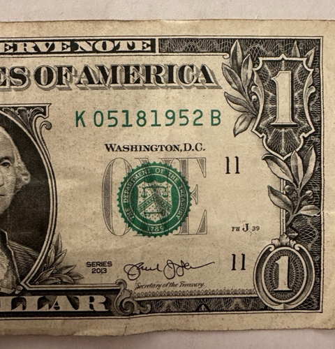 May 18, 1952 Birthday Date Note One Dollar Bill K05181952B Series 2013