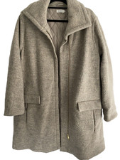 Masai Ladies Wool Coat Medium Oversized Oatmeal Zip Up Padded Lining Pockets