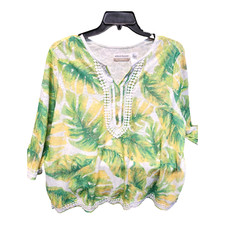 Alfred Dunner Woman 1X 3/4 Sleeve Lace Trimmed Spring Leaf Polyester Blouse Top