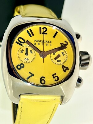 PASQUALE BRUNI S.STEEL  MEN'S CHRONOGRAPH YELLOW DIAL  SWISS VALJUX CHRONO MVT