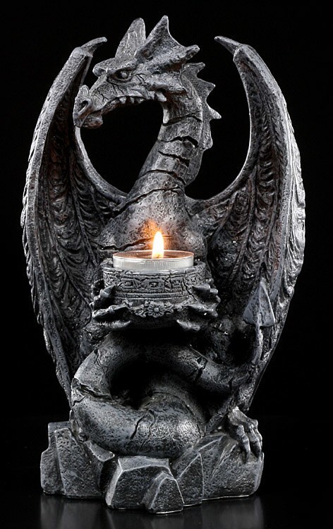 Tealight Holder - Petrified Dragon - Fantasy Candle Holder Dragon Decor