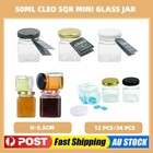 12/24x 50ML Mini Square Glass Jars Food Spice Jam Storage Container Bottle Clear