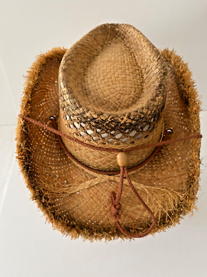 Raffia Straw Western Pinch Front Hat W/Wire Frayed Edge  display picture 1