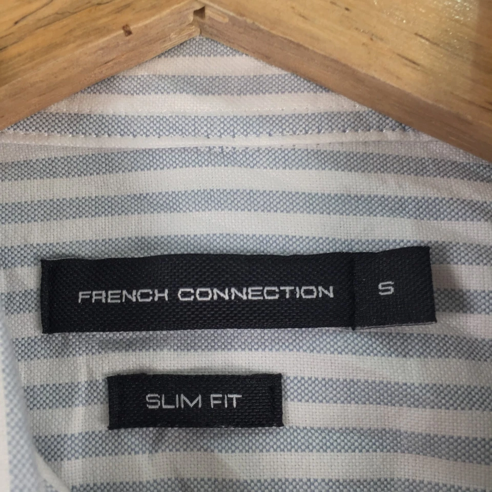 French connection mens button up shirt size S slim fit white blue striped 090472 - Image 3 of 4