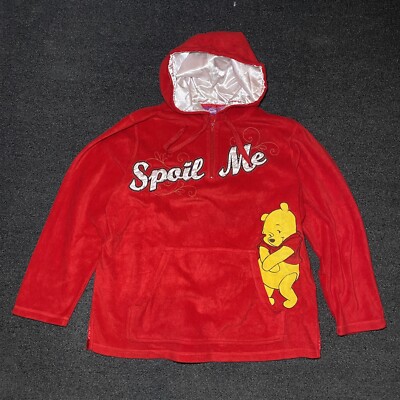 disney Winnie the pooh ''spoil me'' embriodered red fleece half zip hoodie size 1x