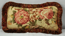 Fringed Pillow made w Ralph Lauren Guinevere Medieval Brown Floral Fabric 16x9