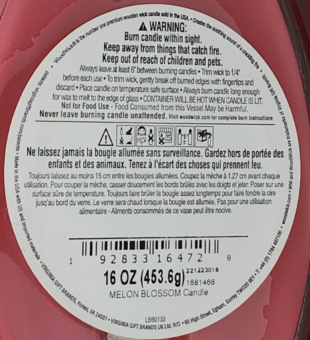 NEW WOODWICK LARGE ELLIPSE JAR CANDLE MELON BLOSSOM 16 OZ. LOT OF 2