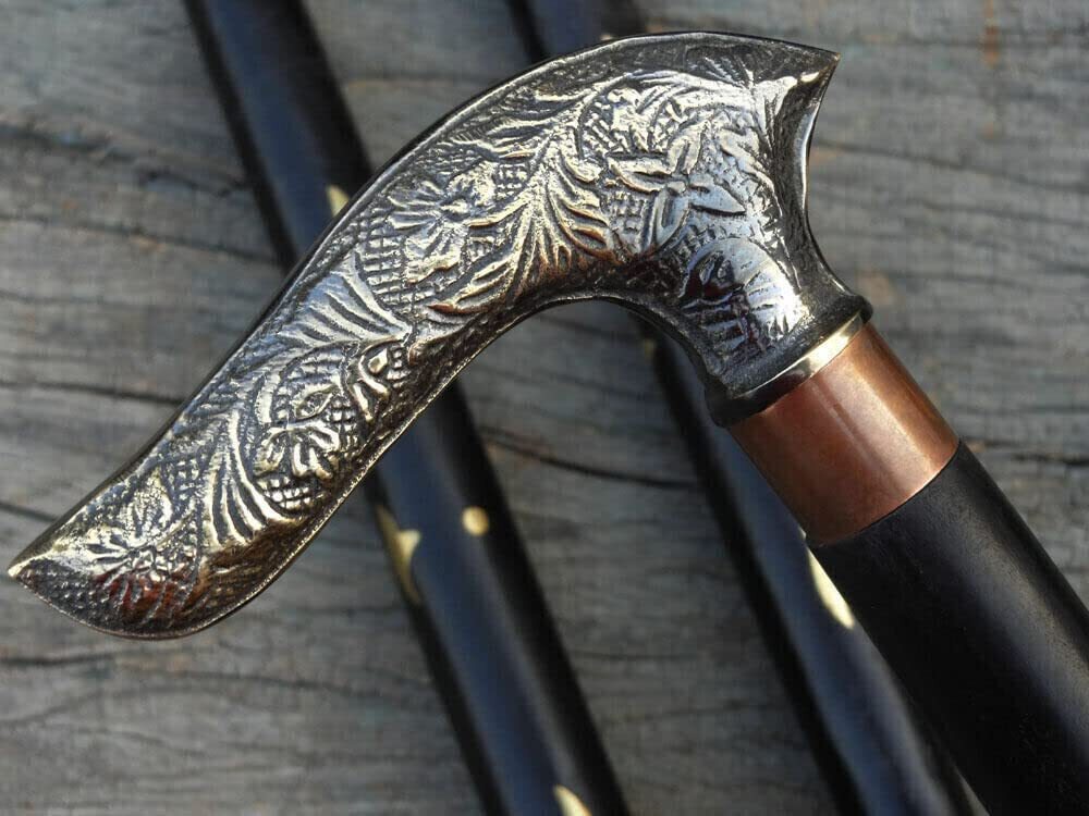 L Shape Designer Brass Solid Head Handle Wooden W… - image 4