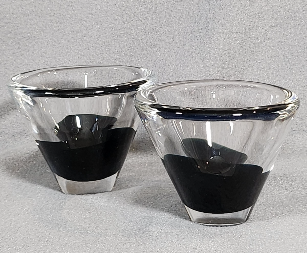 Vintage Salviati glass and black votive candle holders set of 2