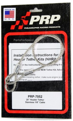 PRP 7052 Pair Header Tethers 20'' Stainless 1/8'' Cable NHRA Accepted Quantity 2