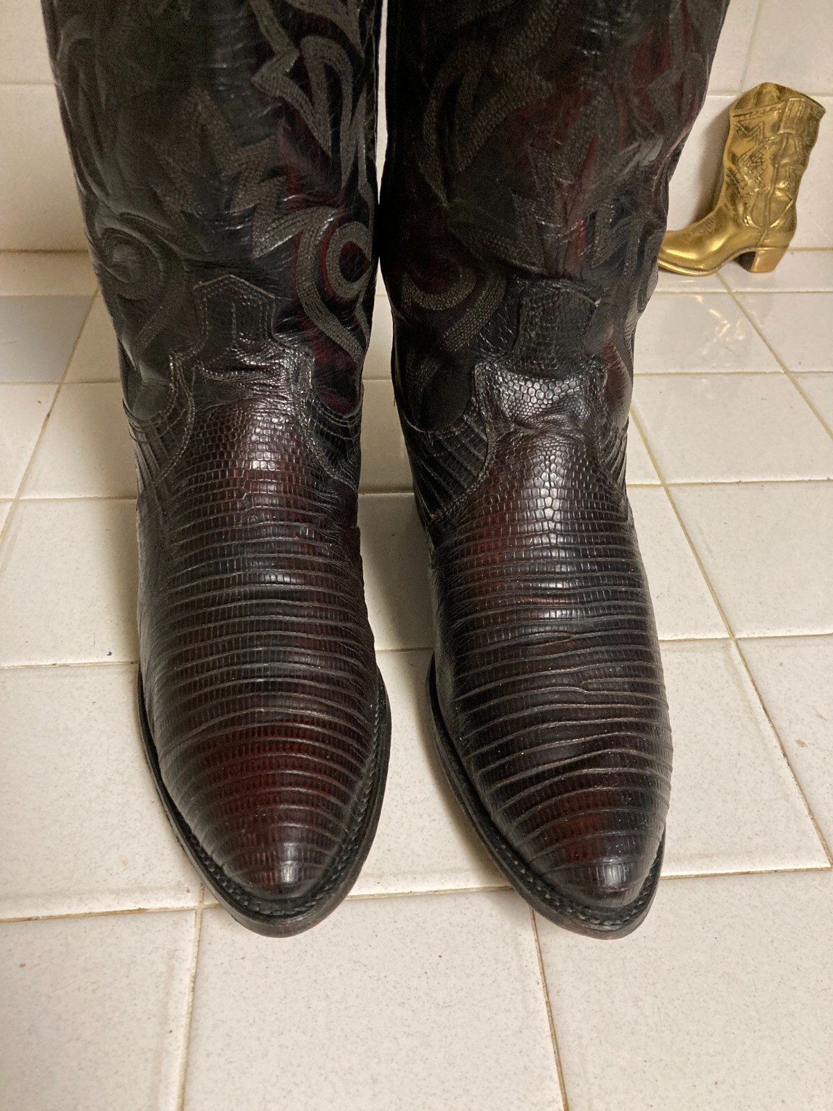 DAN POST BLACK CHERRY LIZARD LEATHER WESTERN COWB… - image 2