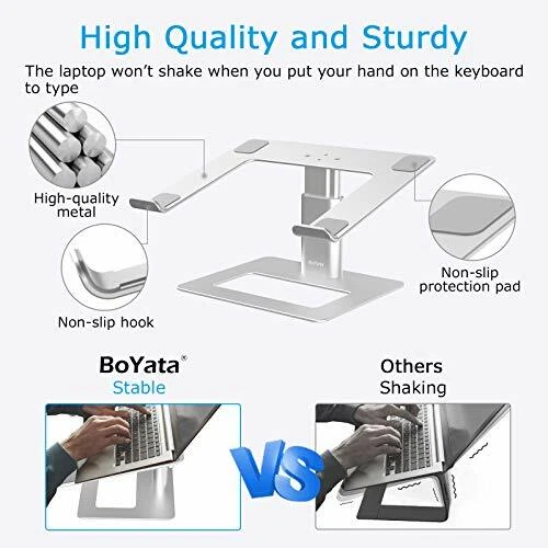 LAPTOP STAND Adjustable Computer Riser Aluminum Holder for Desk Silver BOYATA