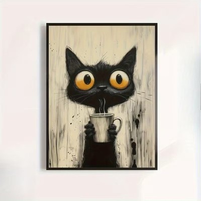 Leinwanddruck  Katze Kaffee Wandbild Wandkunst Poster Plakat Bilddeko