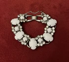 Vtg D&E Juliana Milk Glass Rhinestone Cabochon White 5 Link Bracelet