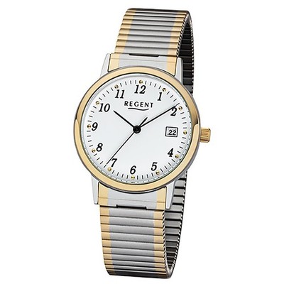 Regent Damen Herren-Armbanduhr silber gold Analog F-1015 Edelstahl-Band URF1015