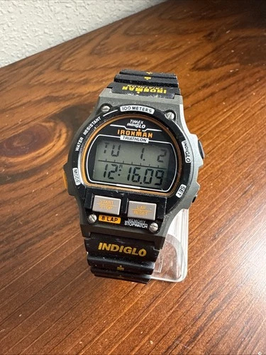 Vtg Timex Ironman Triathlon Men Sport Idiglo Rubber Band Quartz Digital Watch