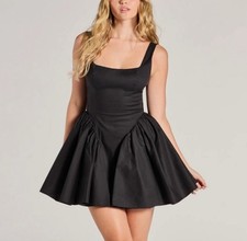 WINDSOR Black Drop Waist Mini Dress Bow Tie Back Square Neck Poofy Mesh Slim S