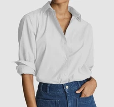 Reiss Women White Jenny Oversized Long-Sleeve Button-up Shirt Blouse Top Size L