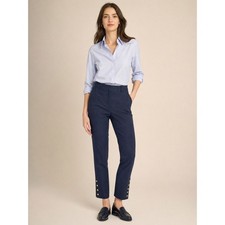 Talbots Womens Hampshire Ankle Gold Button Hem Trousers Navy 6 Career Pants