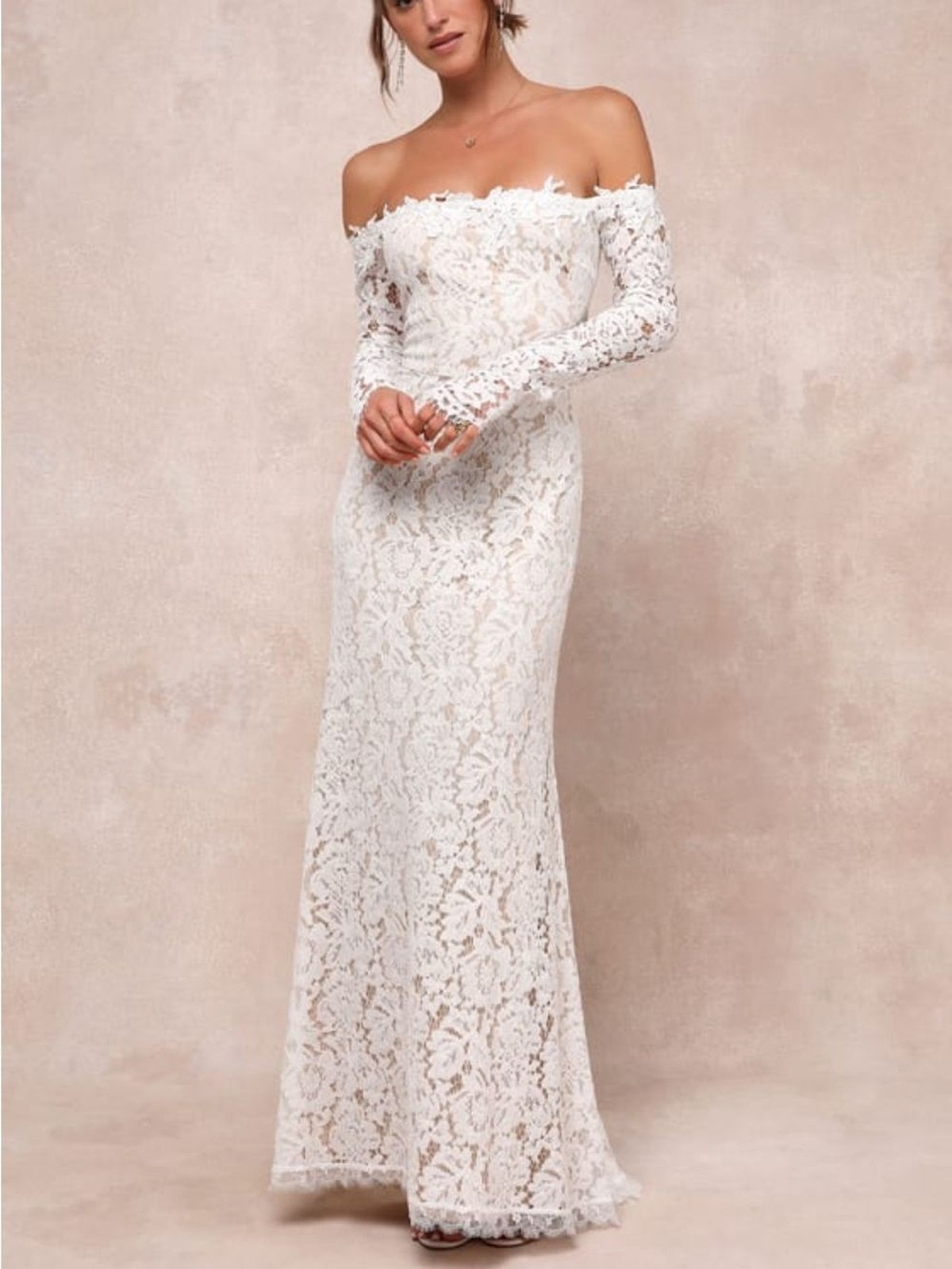 Lulu’s Romance Dreamer White Lace Off-the-Shoulder Maxi Dress NWT XS Bridal