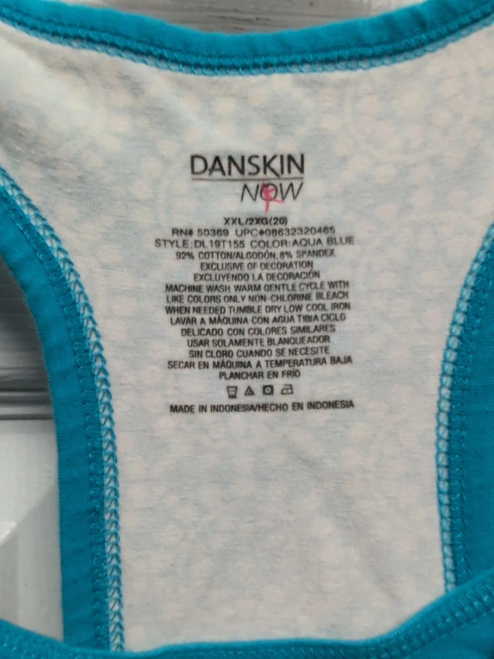  Camiseta sin mangas para mujer. Turquesa/Blanco Talla XXL Sin Mangas Danskin Elástico  Foto 4 de 4