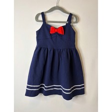 Janie and Jack Nautical Bow Dress Navy Blue Tank Girls Size 5