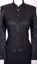 ST.JOHN Women Black Sequins Throughout Shimmer Rhinestone Zip Jacket Sz 12
