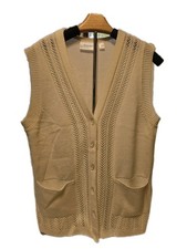 VTG 90s Womens Medium Off White Knit Cardigan Sweater Vest Crochet Cottagecore