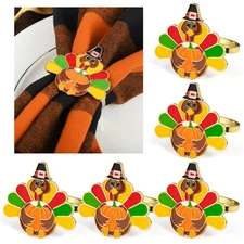 Thanksgiving Day Napkin Rings Decoration 6 Pcs, Metal Turkey Pumpkin Rings Ho...