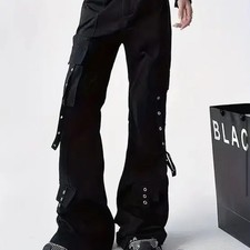 Black Cargo Wide Pants