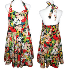 Boolavard Hawaiian Vibe Pin-Up Halter Dress Swing Skirt Tie Back Sz 16 Pre-Owned