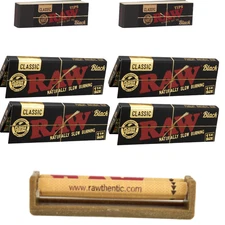 RAW Papers Tips Roller 4 Black 1 1/4 Size with 2 Black Tips 79mm machine