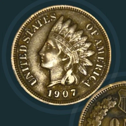 1907-P Indian Head Cent Penny 1c , Red Brown, Type 3, Bronze AU