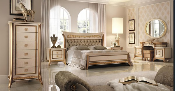 Schlafzimmer Set Bett Nachttisch Kommode Spiegel Hocker Neu 7Tlg. Barock Rokoko-image