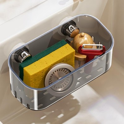 Sponge Holder Strong Suction Cup Dish Caddy Inside Sink Removable Black