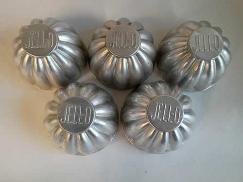 Vintage JELL-O Aluminum Molds Set of 5 Jello Branded 3" Fluted 1960s Retro MCM