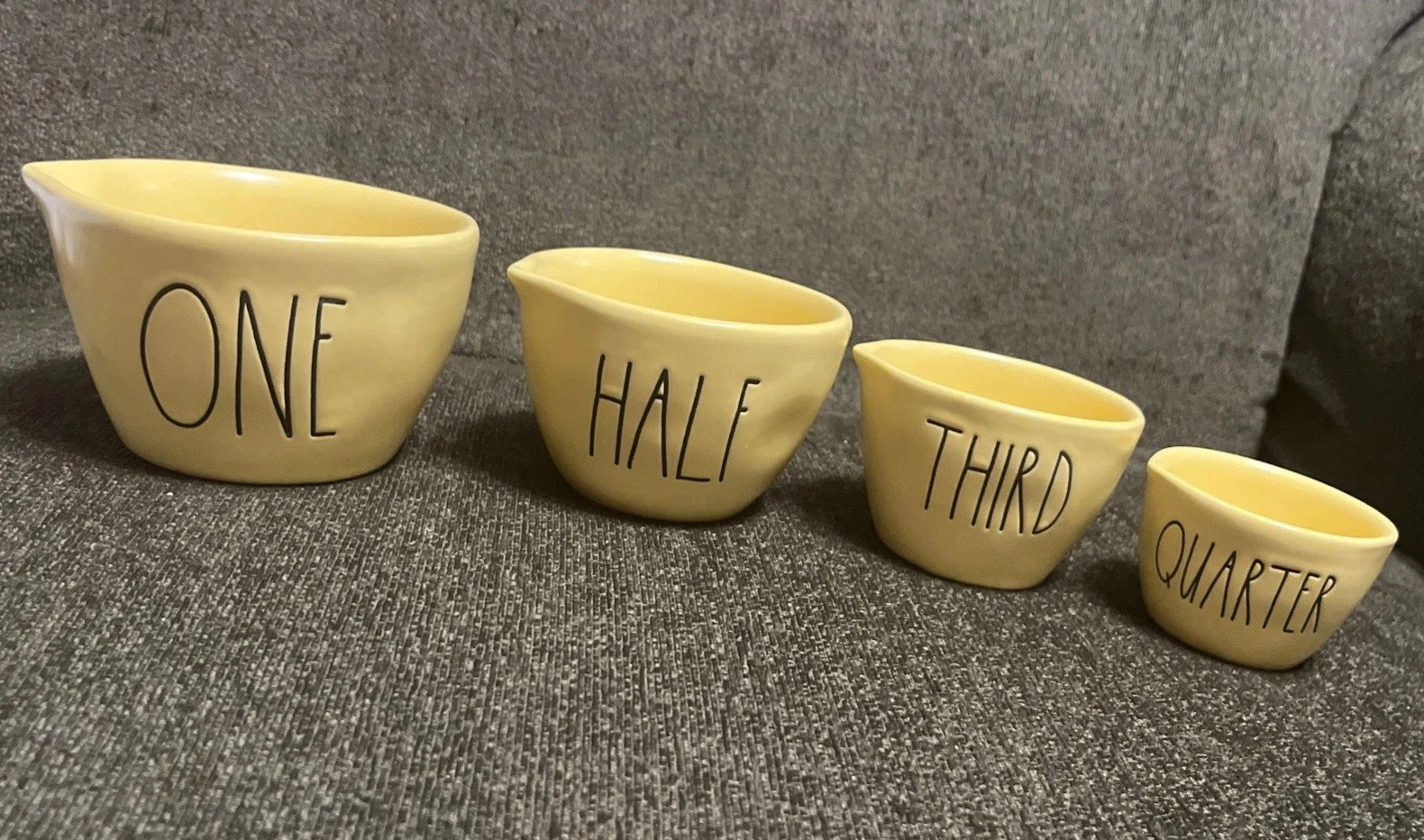 Rae Dunn 4 Piece HTF Matte Yellow Measuring Cups One, Half, Third, & Quarter