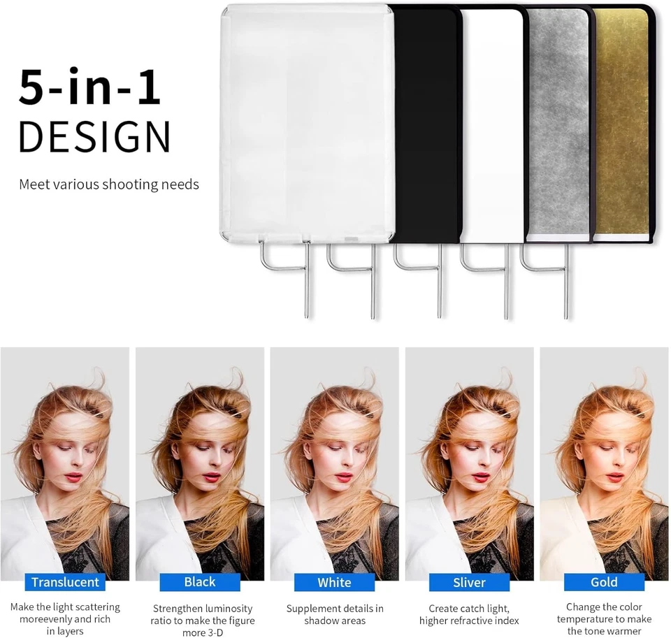 Kit de Panel Bandera Reflector de Luz 35"X47"/90X120Cm, Pantalla de Difusión 5 en 1 Transluc Foto 2 de 4