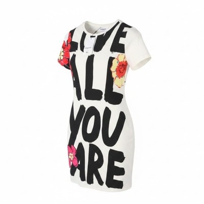 DESIGUAL Love All You Are Damen Kleid M weiß gemustert Trikot Kurzarm *