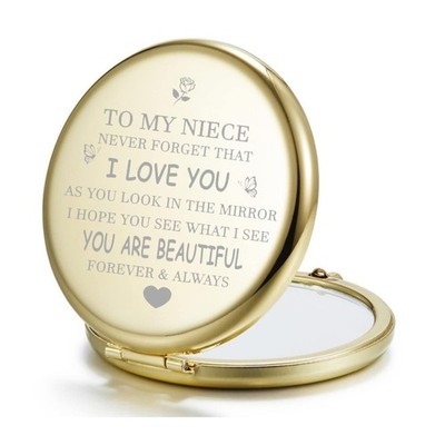 You're Beautiful Engraved Gold Finish Compact & Durable Mirror for Beloved Niece