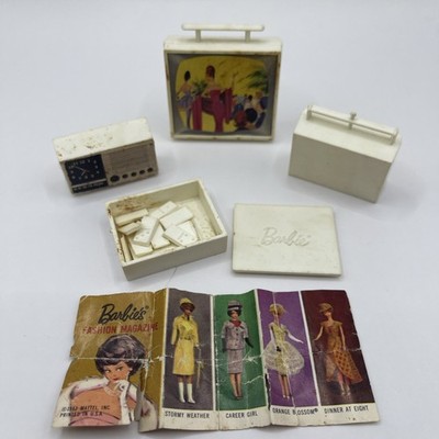 1963 Vintage Barbie Go-Together Patio LOT Clock Radio Dominos TV Magazine