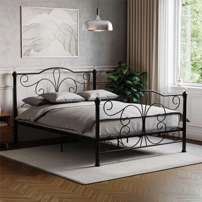 Vida Designs Chicago King Size Metal Bed Frame Classic Style, Black