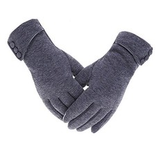 Womens Winter Gloves Touch Screen Warm Fleece Lined One Size Button - Gray