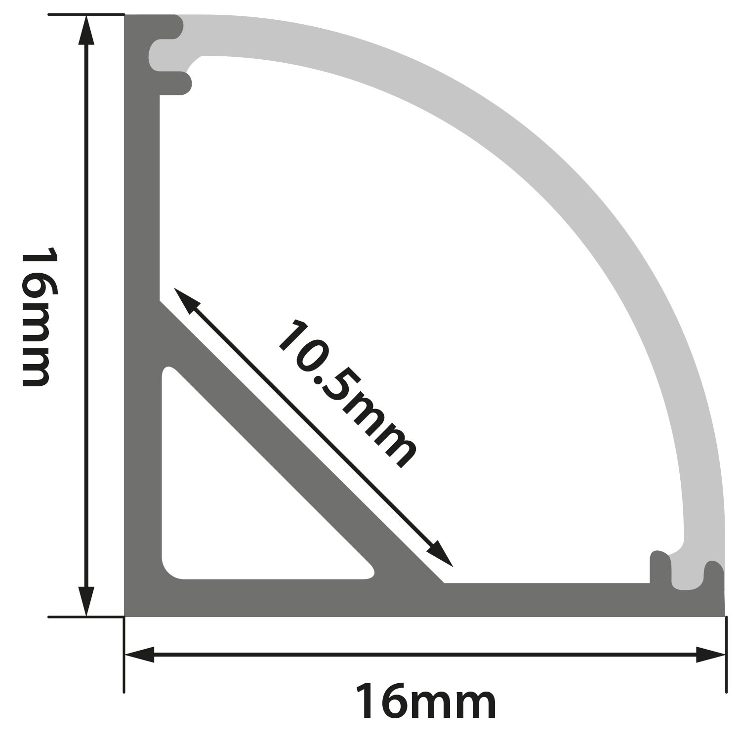 Aluminium LED Tape Profile - 90 Degree Arc - 1m