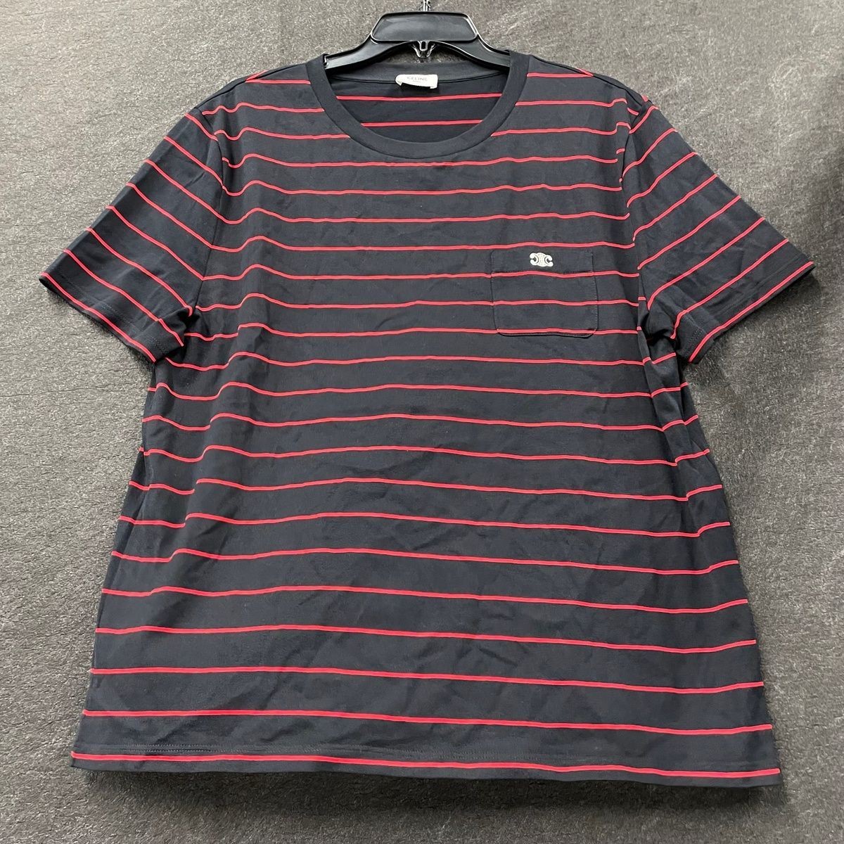 CELINE Triomphe T-shirt In Striped Jersey Men's Size XL Black/Red