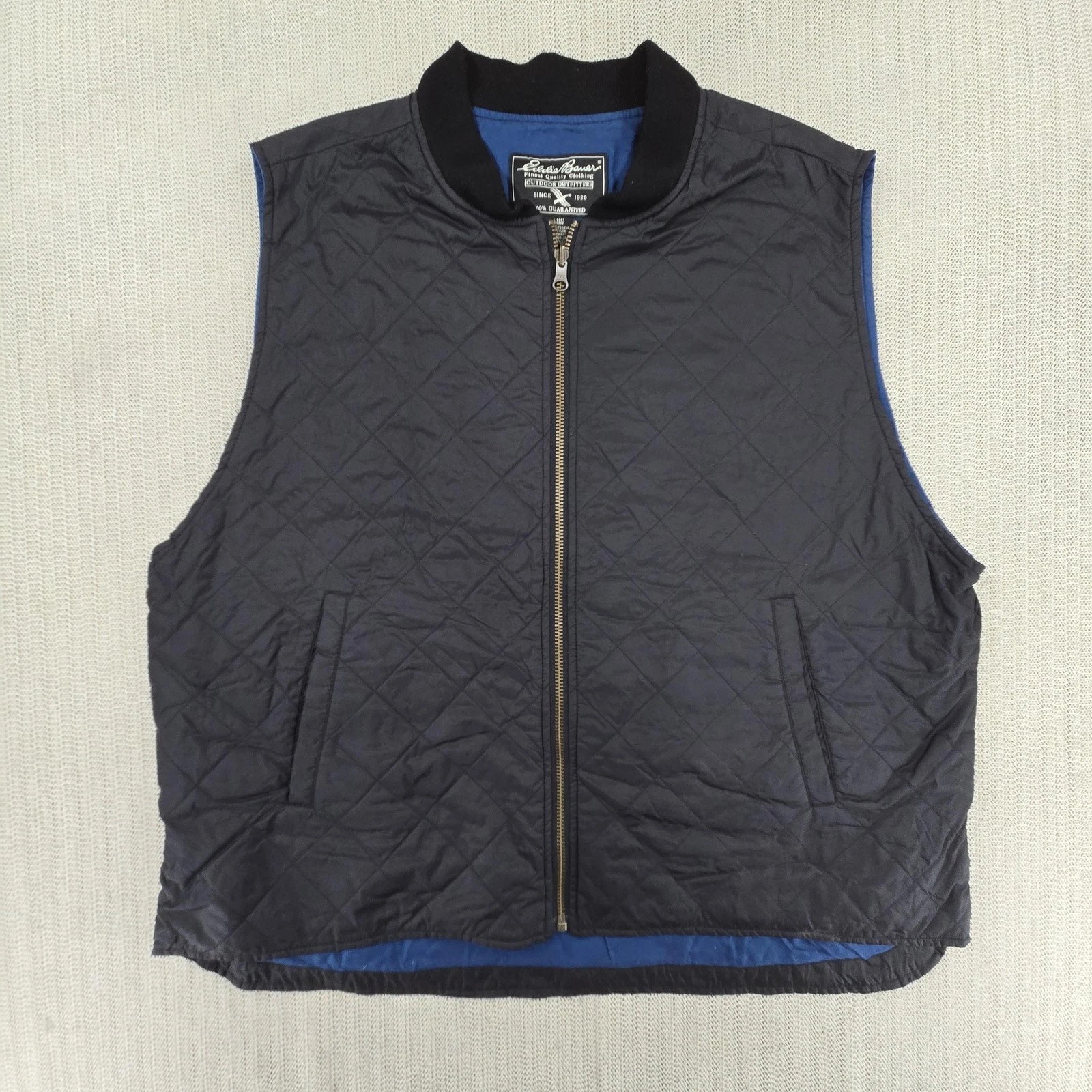 Vintage Eddie Bauer Vest Mens XL Blue Quilted Nylon Insulated Outdoor Hiking