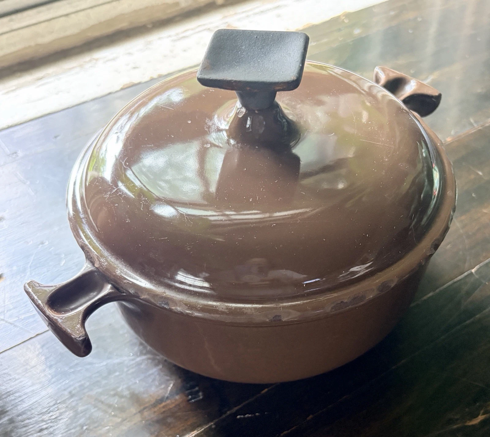 Rare Enzo Mari La Mama Le Creuset Dutch Oven #17 Chocolate Brown Cast Iron Vtg