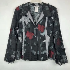 Whimsigoth Jacket Womens L Black Layered Button Blazer Witchy Lace Ruffle Read